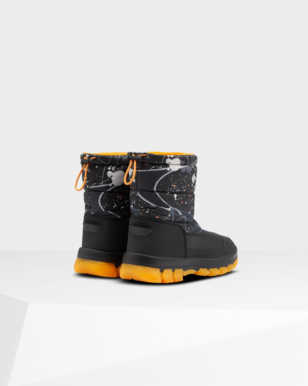 Kalosze Śnieżne Damskie - Hunter Original Printed Insulated Short - Szare Czarne - KLMQ-70541